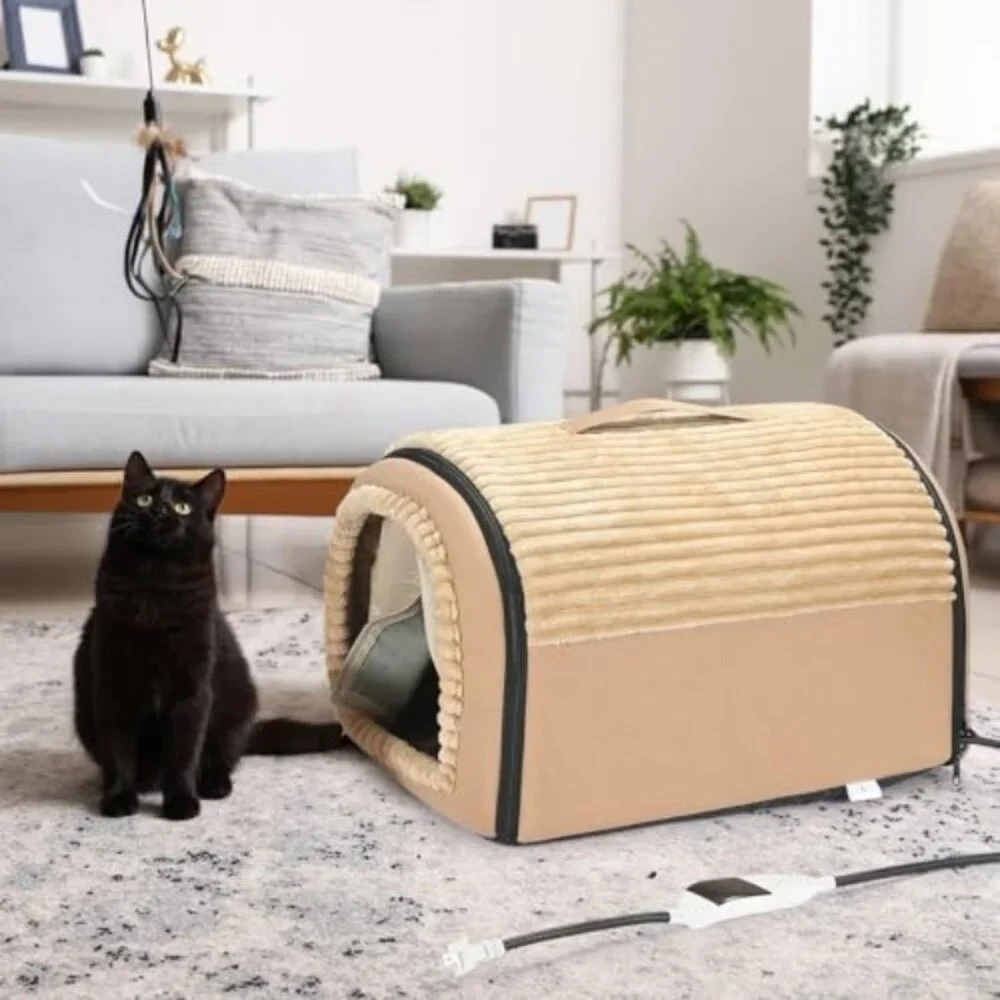 Smart Heated Cat Bed Cave Pet House for Indoor Cats & Small Dogs, Washable & Fol